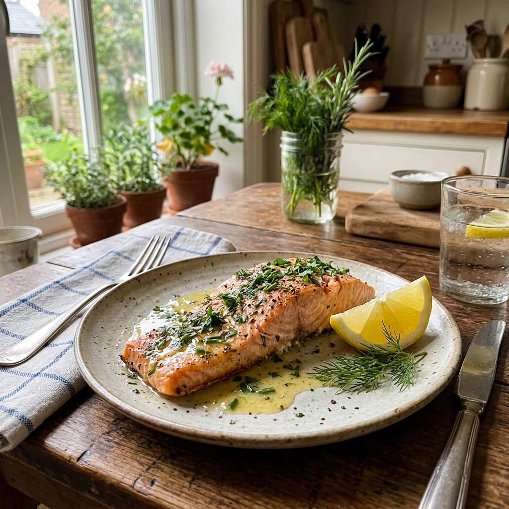 Gebackener Lachs mit Zitronenbutter und Kräutern aus dem Airfryer