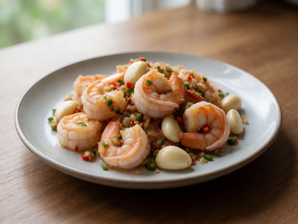 Gebratene Garnelen mit Knoblauch und Chili aus der Heißluftfritteuse