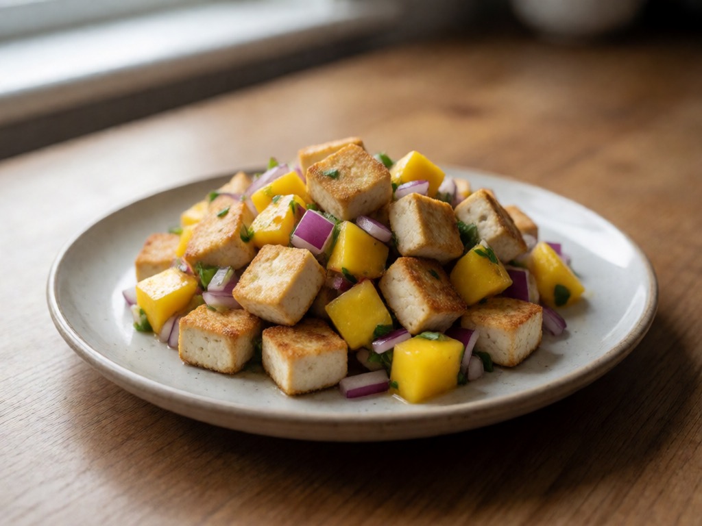 Gebratener Tofu mit Mango-Salsa im Airfryer