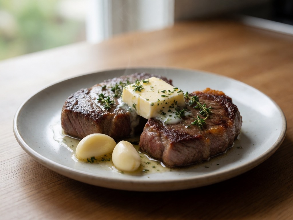 Airfryer Rinderfiletsteak mit Thymian-Knoblauch-Butter