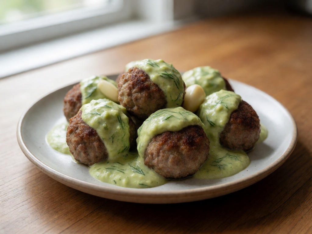 Airfryer Rinderhackbällchen mit Avocado-Dill-Sauce