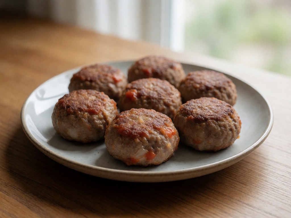 Hackbällchen mit Tomatenketchup und Zwiebeln im Airfryer