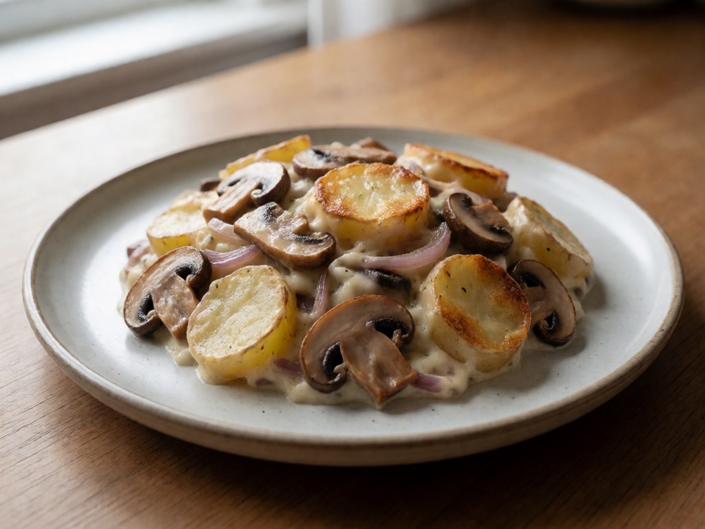 Kartoffelgratin mit Pilzen aus der Heißluftfritteuse