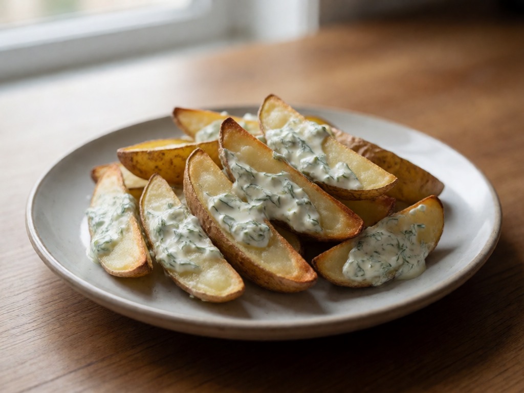 Heißluftfritteuse-Kartoffelwedges mit Kräuterjoghurt