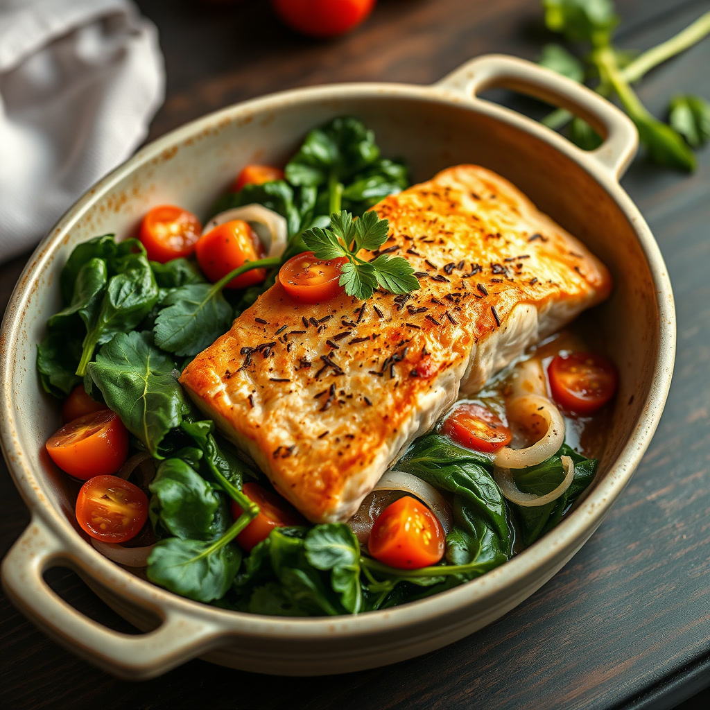 Airfryer Lachsfilet mit Spinat und Tomaten