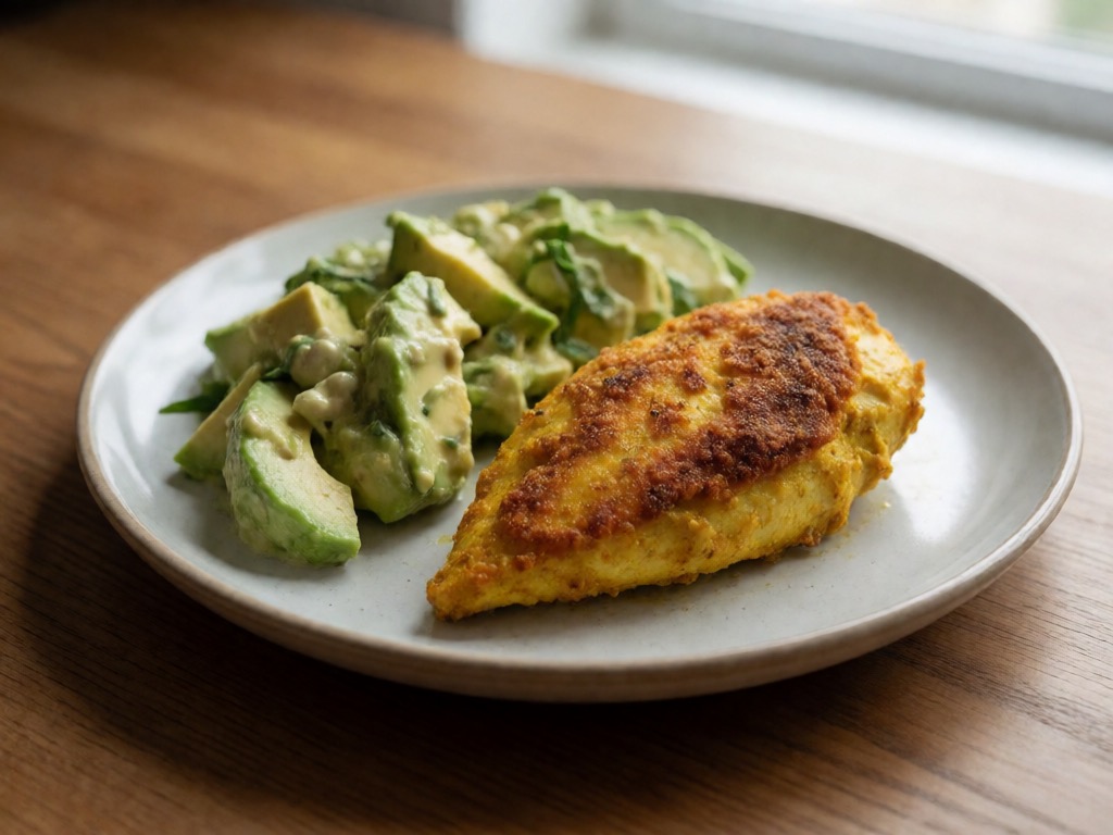 Airfryer-Kurkuma-Hühnchen mit Avocado-Salat