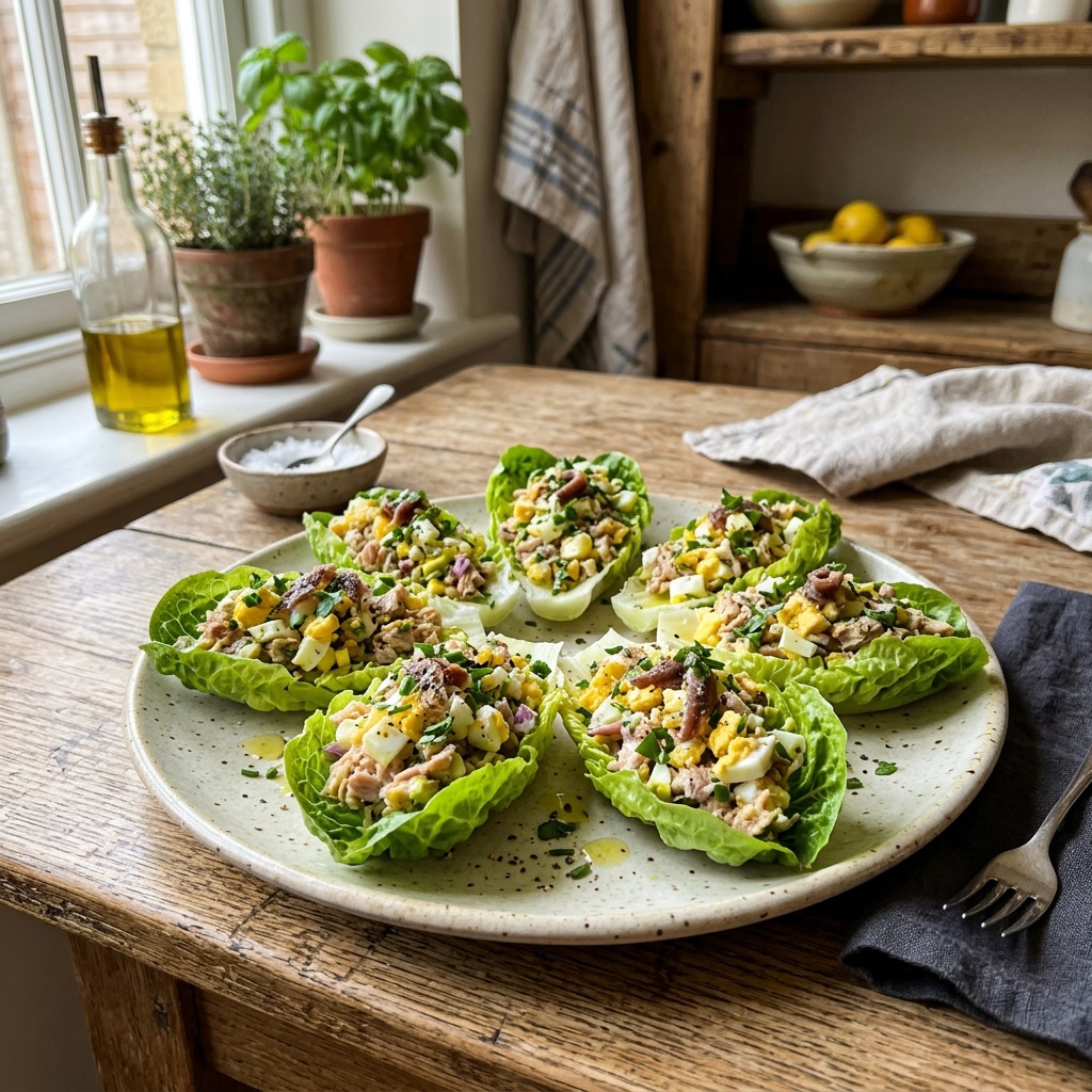 Andalusische Ei-Anchovy-Lettuce-Cups