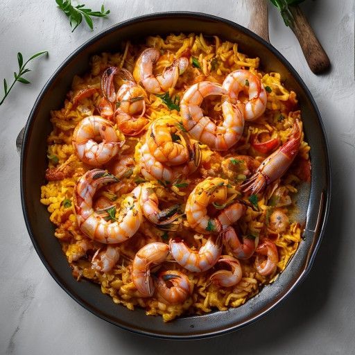 Cremiger Paella-Art mit Garnelen