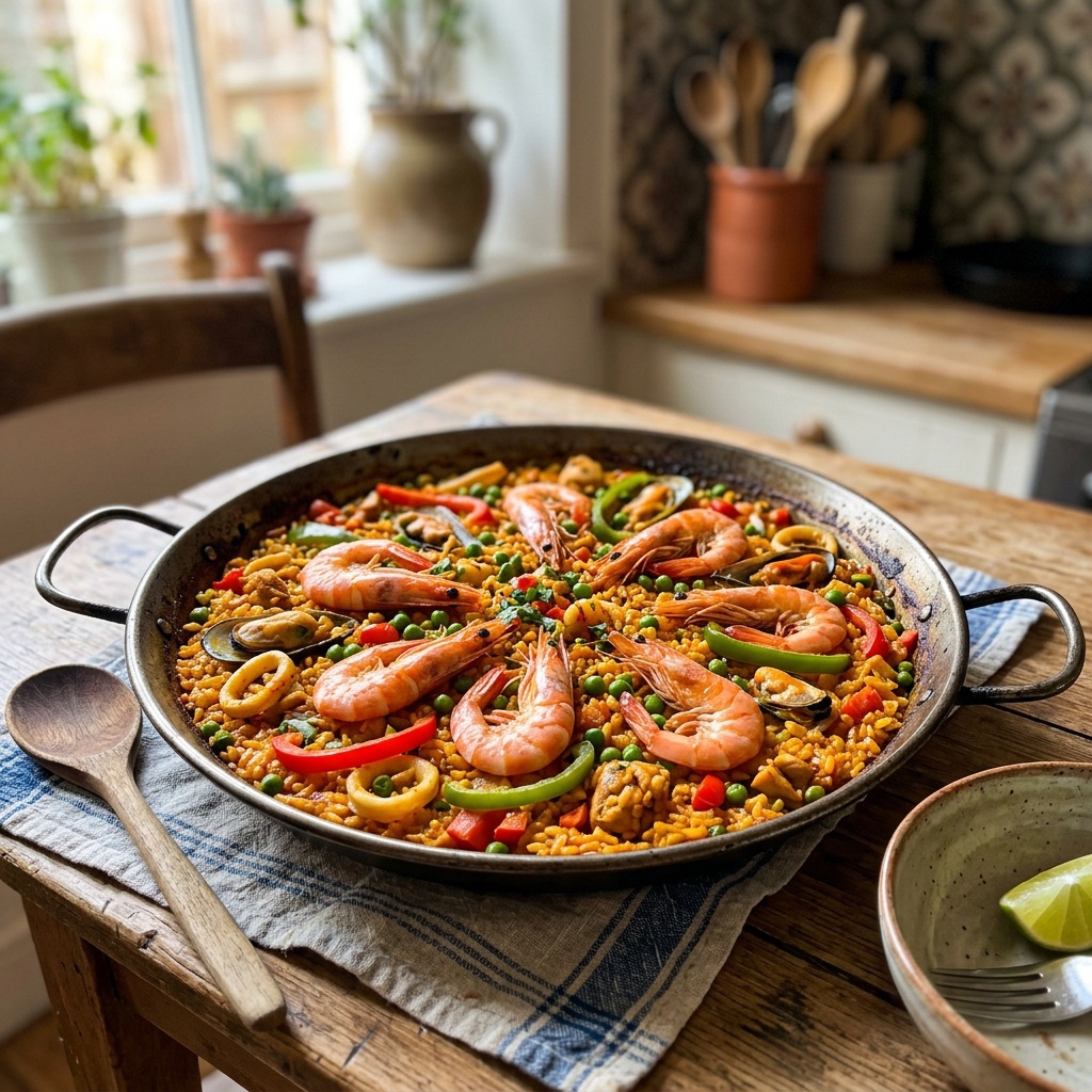 Cremiger Paella-Art mit Garnelen