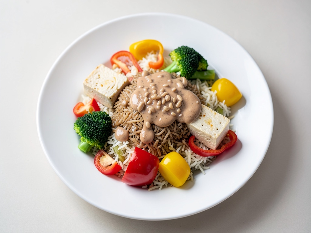 Asiatische Tofu-Gemüse Bowl mit Erdnusssoße