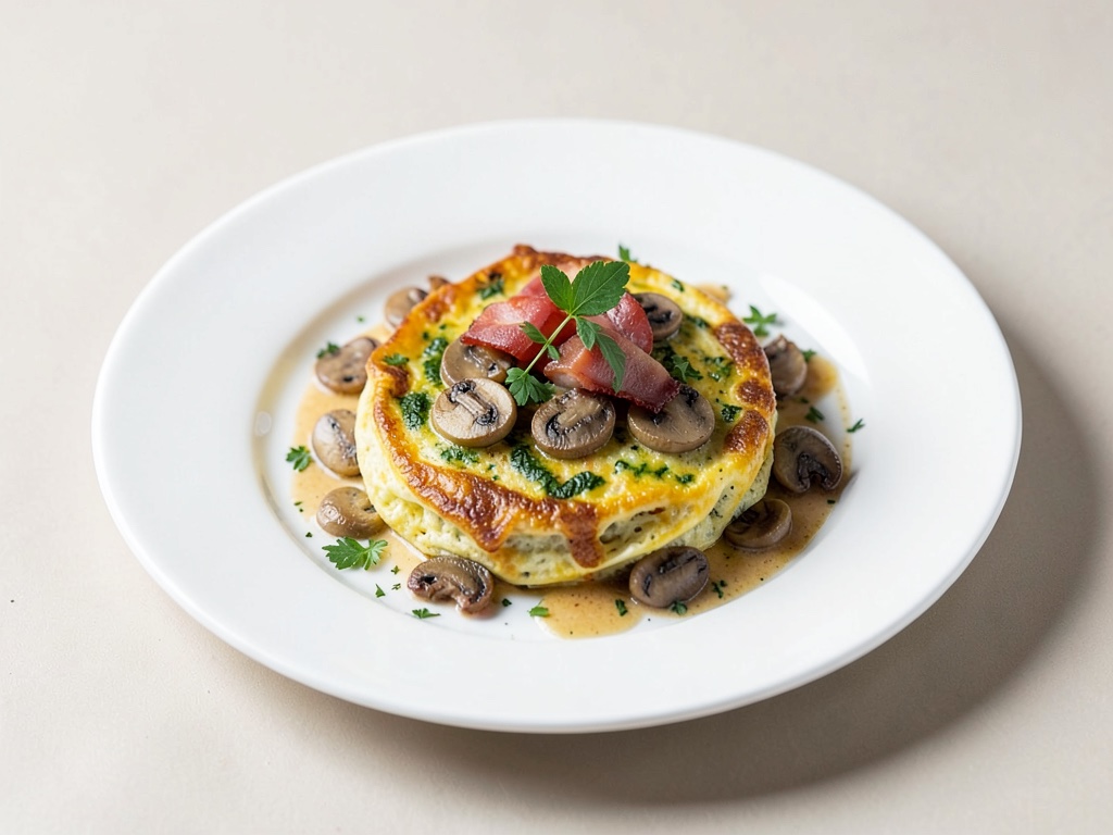 Omelette ecológico con champiñones y bacon