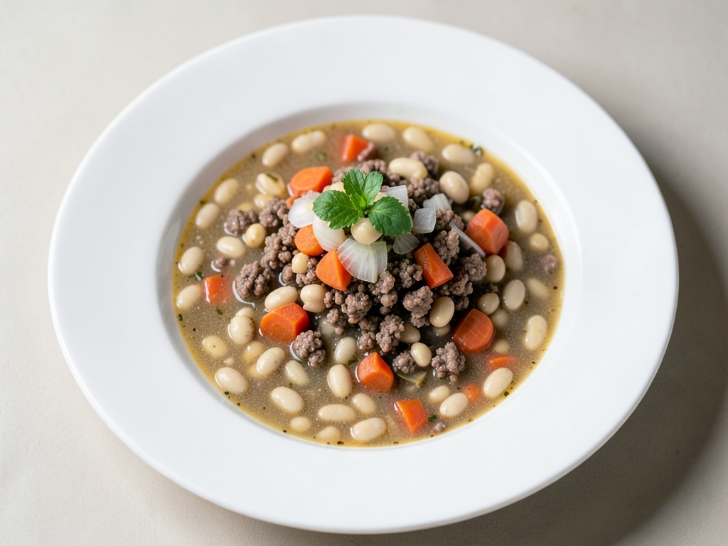 Sopa de judías con carne picada