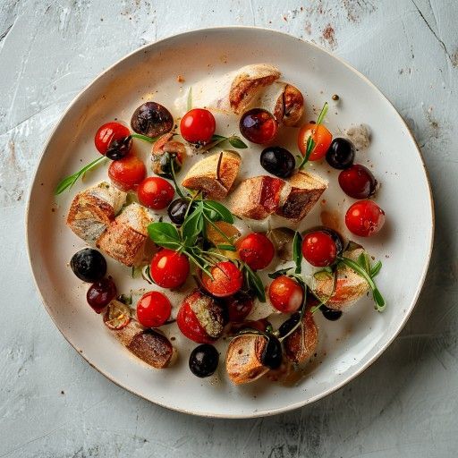 Insalata di pane, olive e pomodorini