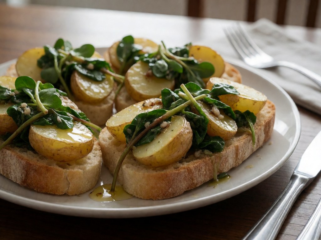 Bruschetta mit Ofenkartoffeln und Portula