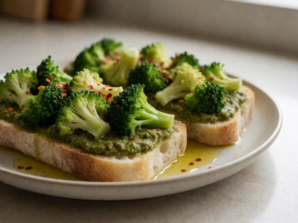 Brokkoli-Knoblauch-Bruschetta mit Pesto
