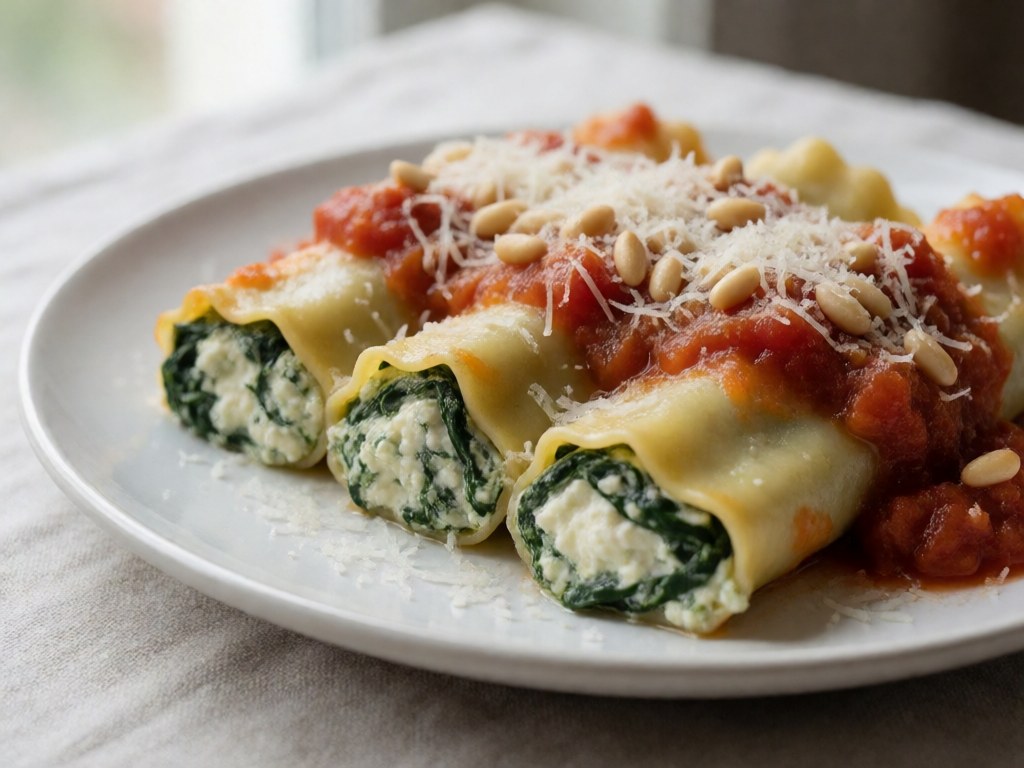 Cannelloni gefüllt mit Ricotta-Spinat-Creme