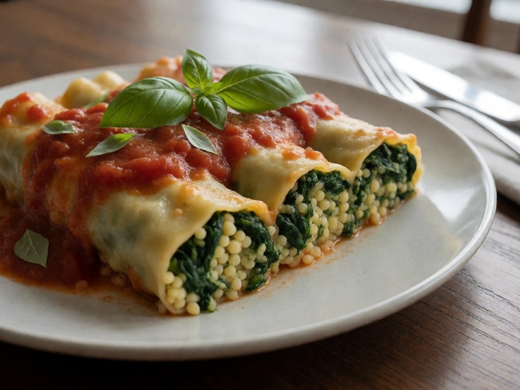 Bunte Cannelloni mit Hirse und Spinat