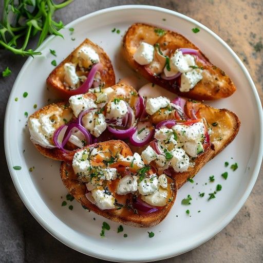 Bruschetta de cebolla caramelizada con feta