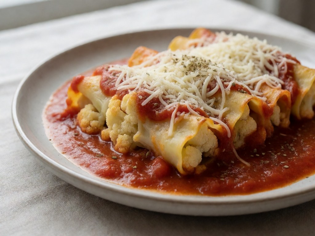 Blumenkohl-Cannelloni in Pasta-Soße