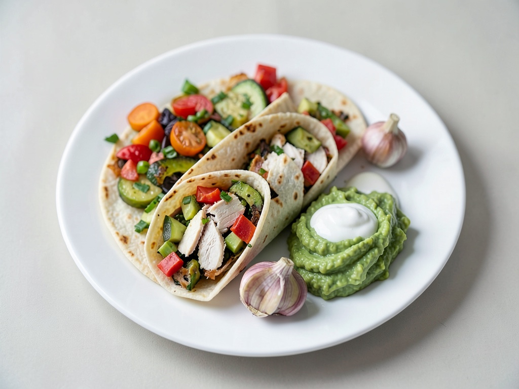 Hähnchen-Wrap mit Gemüse, Guacamole und Crème fraîche