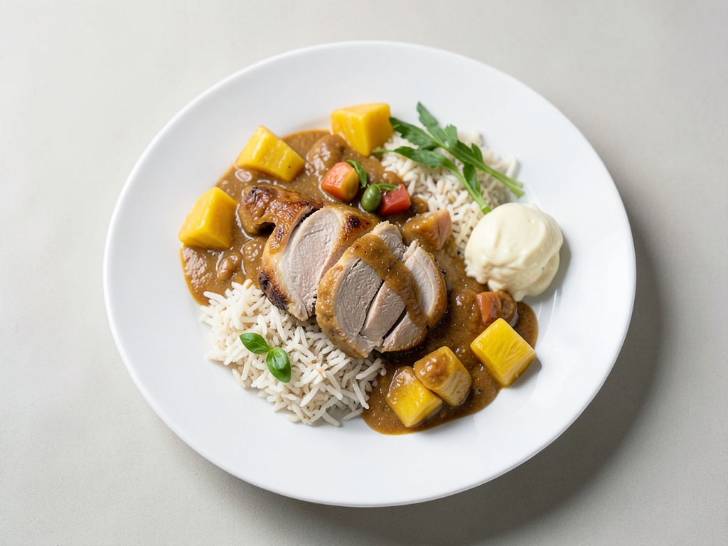 Curry di pollo e ananas con riso