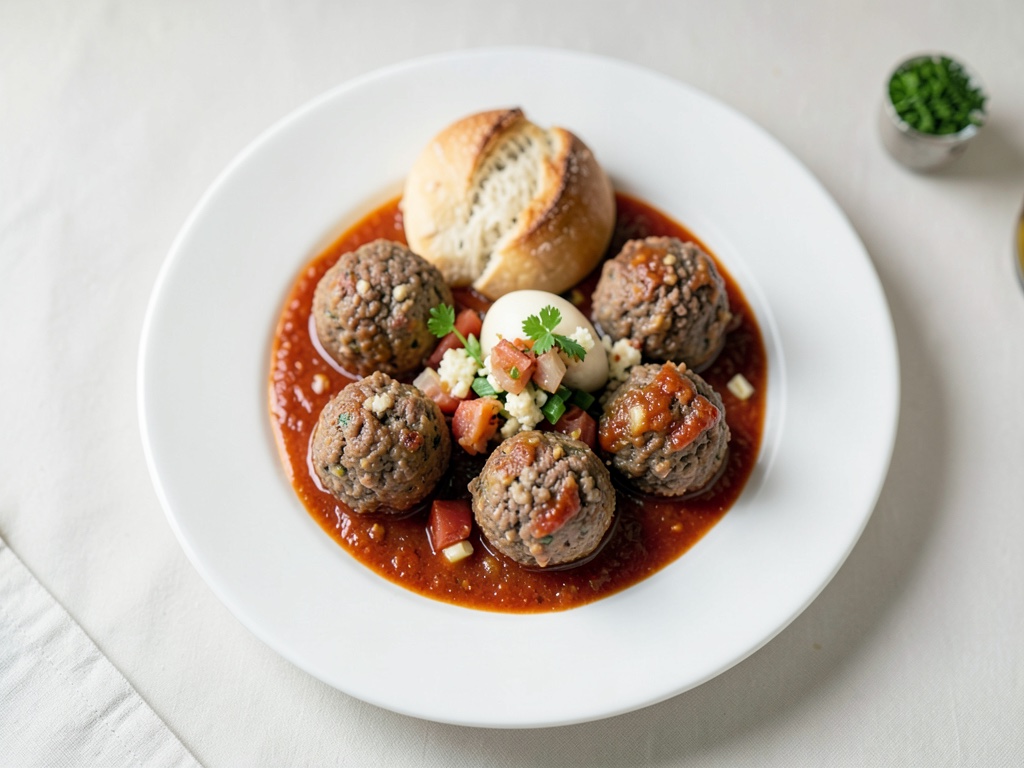 Polpette di carne con formaggio di pecora in salsa di pomodoro