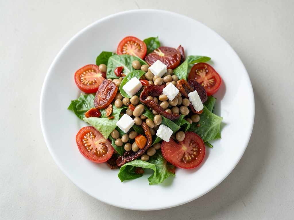 Rinfrescante insalata di ceci con feta e pomodori secchi