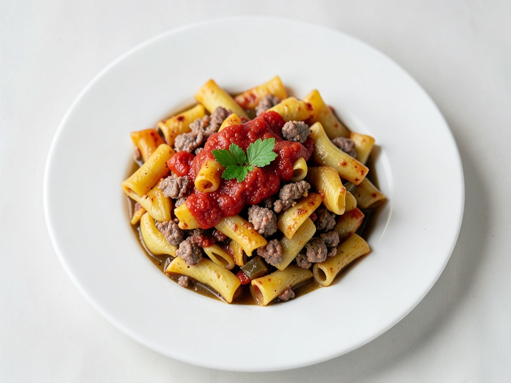Rigatoni al forno con salsa di carne macinata e panna