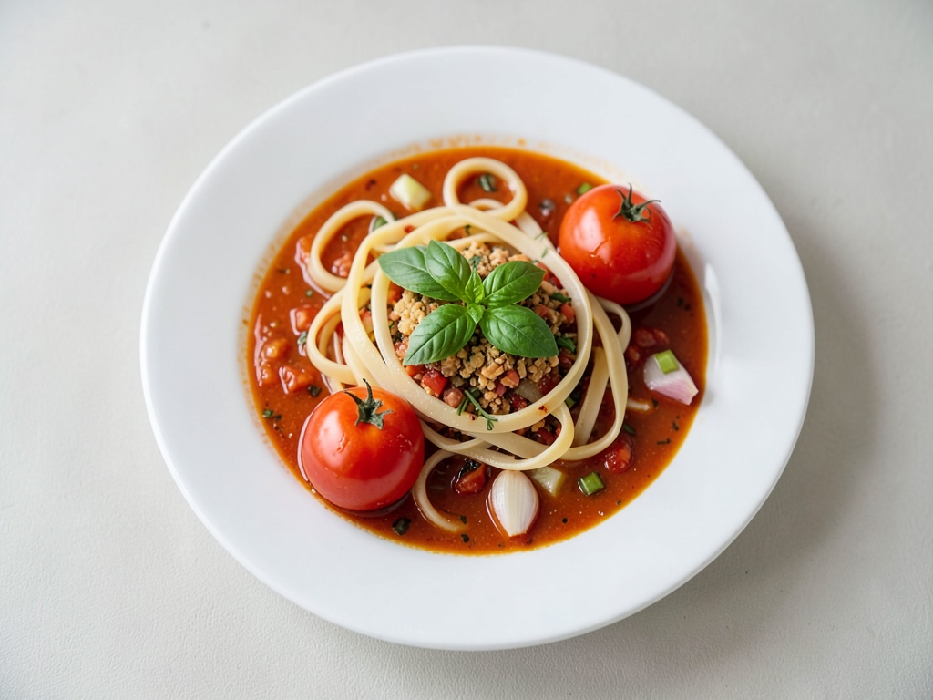 Cremige Tomaten-Nudel-Suppe mit frischem Basilikum