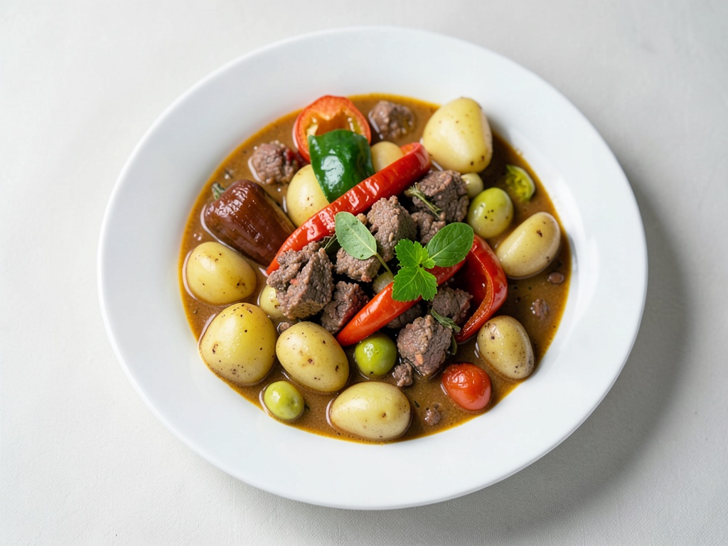 Acogedor guiso de granjero con carne picada y patatas