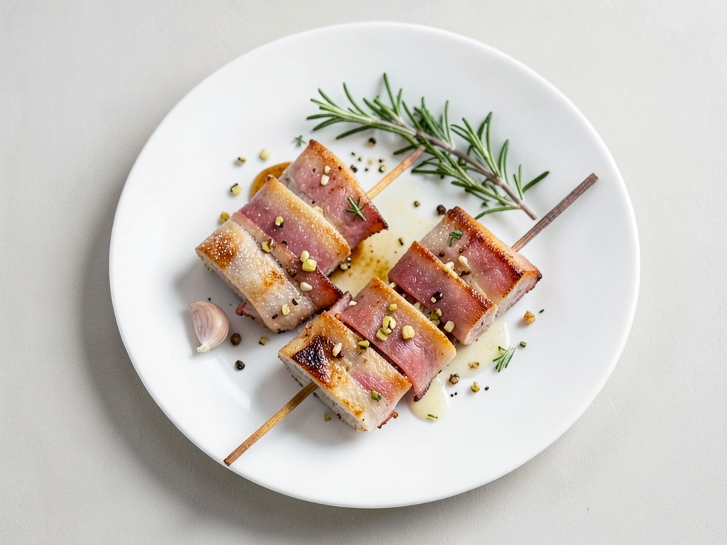 Brochettes de pâte à pizza à l'ail et au romarin avec bacon