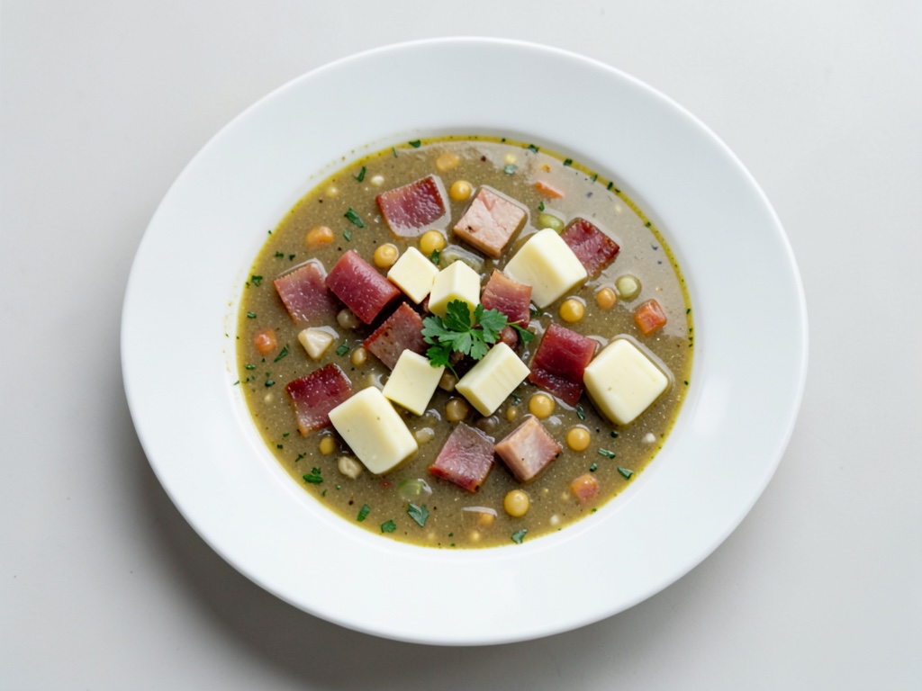 Soupe de pommes de terre crémeuse avec des dés de bacon croustillants