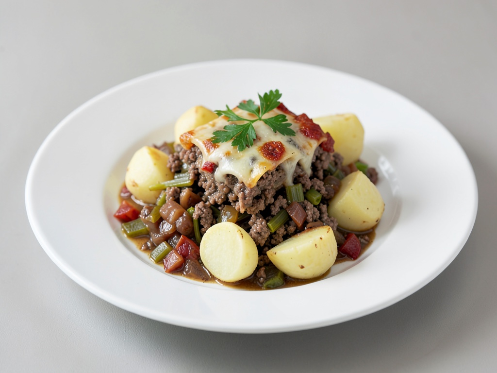 Gratin savoureux avec haché, choucroute et boulettes de pommes de terre