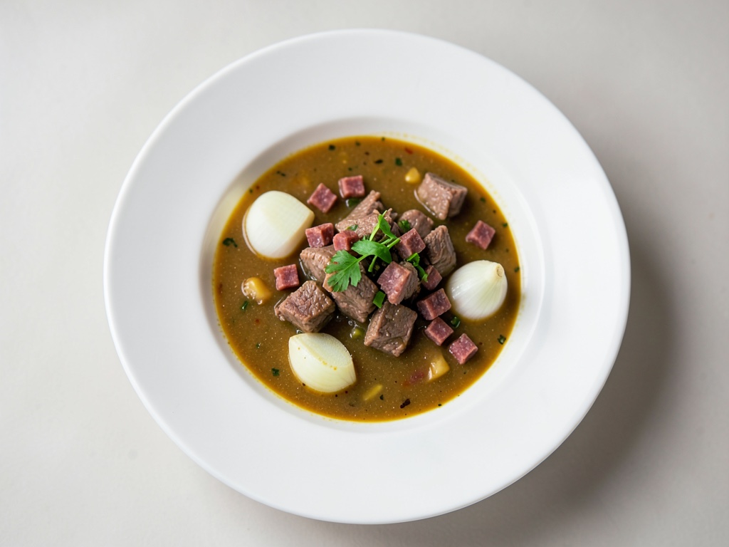 Sopa cremosa de puerro y carne picada