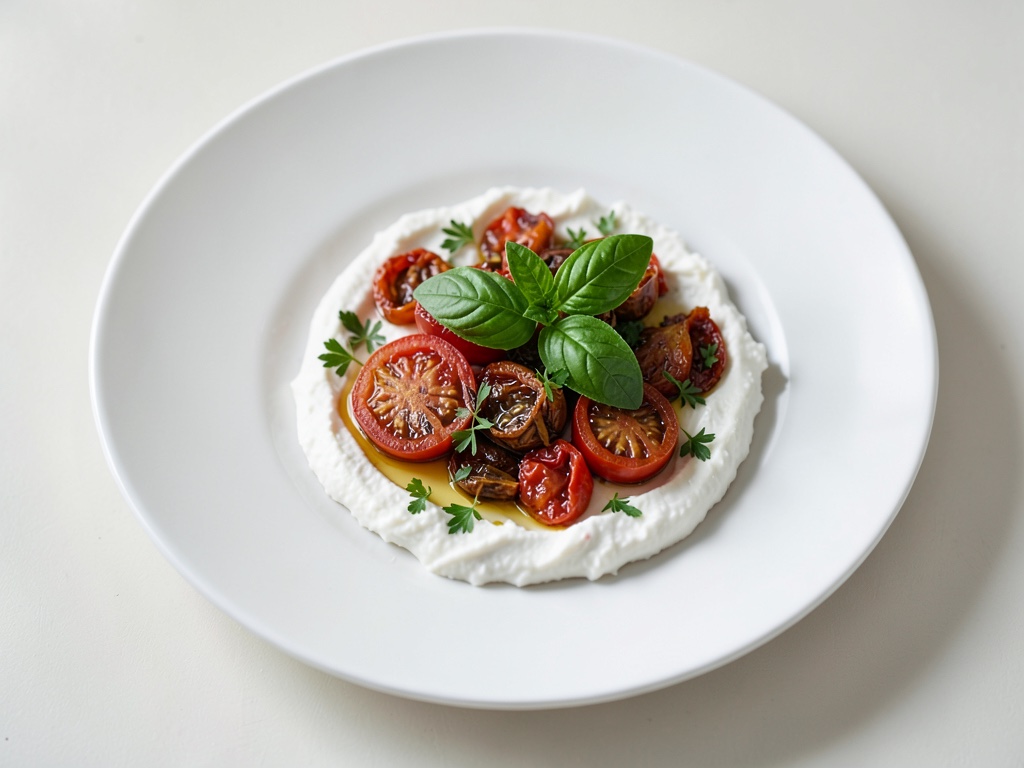 Salsa cremosa de queso crema con tomates secos al sol y albahaca fresca