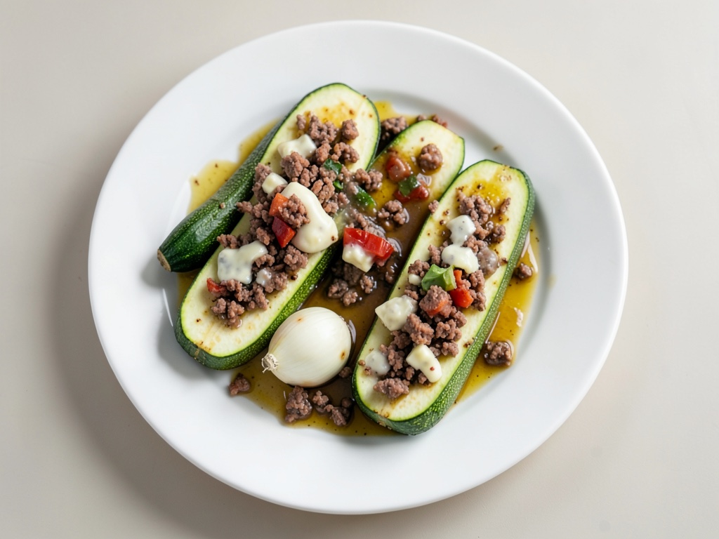 Bateaux de courgettes farcis à la viande hachée et au fromage
