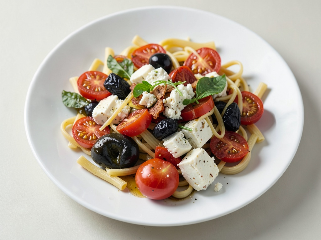 Italienischer Nudelsalat mit getrockneten Tomaten und Schafskäse