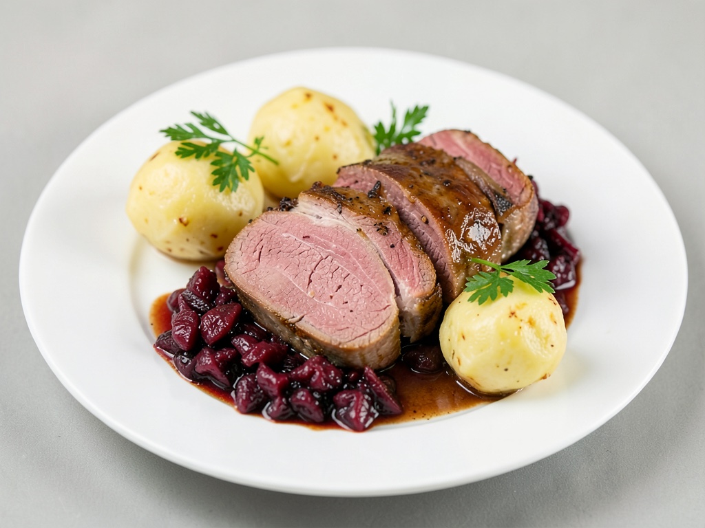 Sauerbraten avec chou rouge et boulettes de pommes de terre