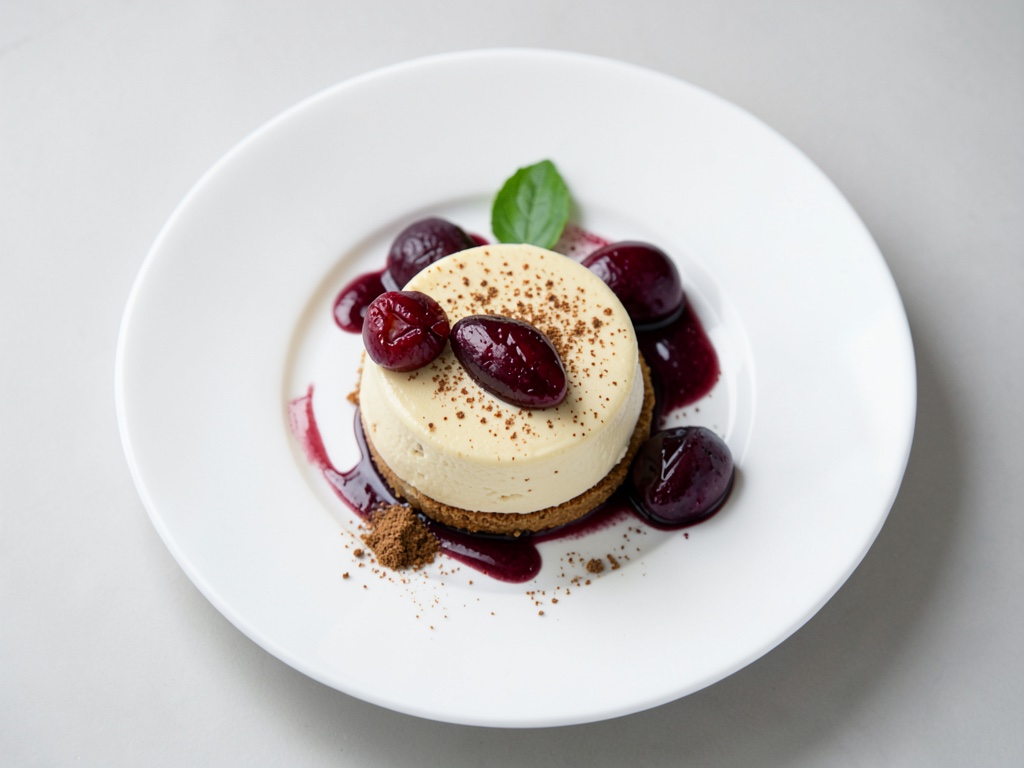 Compot de prunes à la cannelle avec mousse d'Amaretto