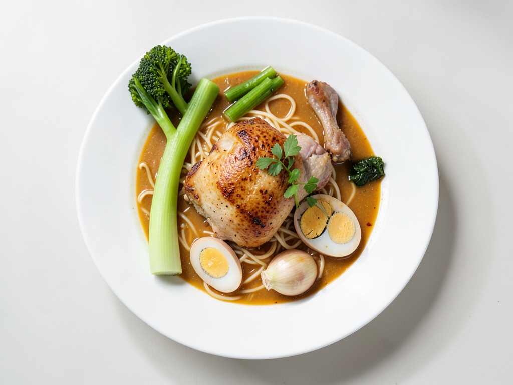 Ramen: Japanische Nudelsuppe mit Hühnerbouillon und Schweinefilet