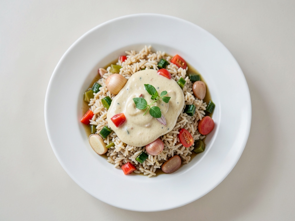 Poêlée de riz aux poivrons avec sauce yaourt