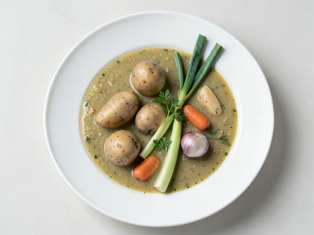 Zuppa veloce di patate e porro con salsicce viennesi