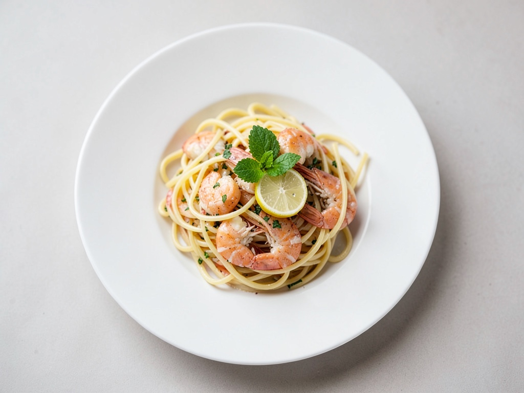 Spaghetti al limone e gamberi alle erbe