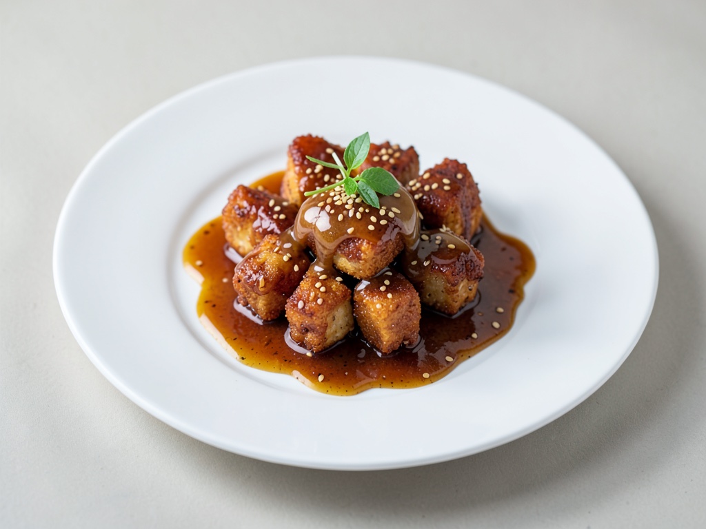 Cubetti di pollo croccanti con glassa al sesamo e miele e salsa Pechino