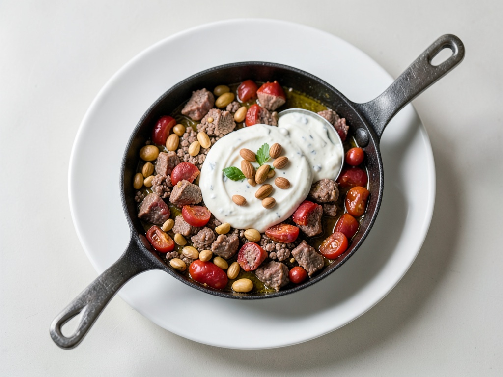 Padella di carne macinata orientale con yogurt dip