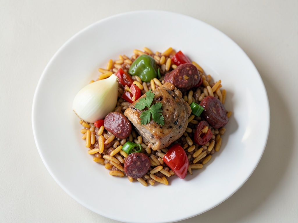Paella semplice con chorizo e cosce di pollo