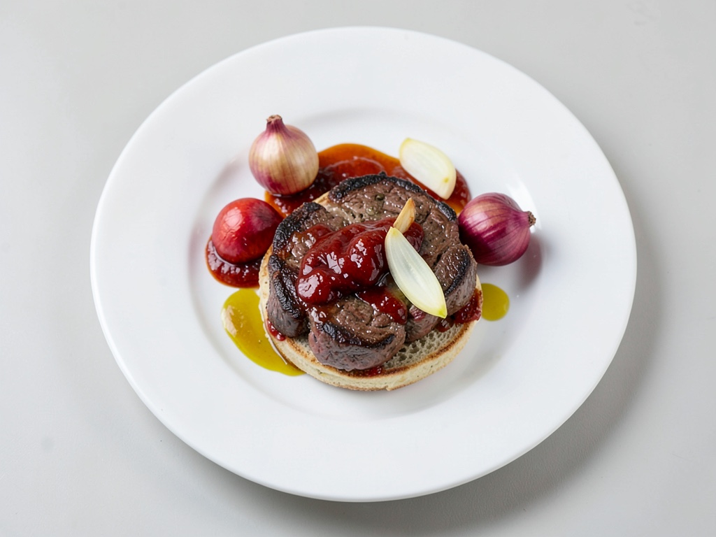 Sandwich succulento con bistecca e cipolle caramellate
