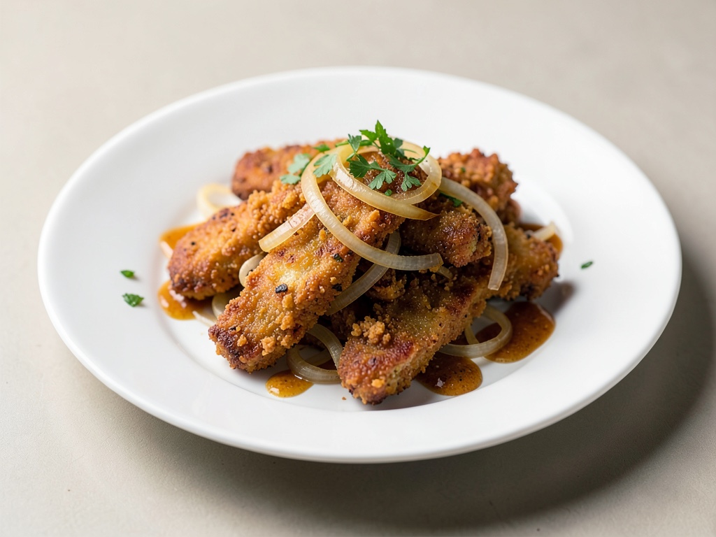 Pollo croccante con cipolle in friggitrice ad aria