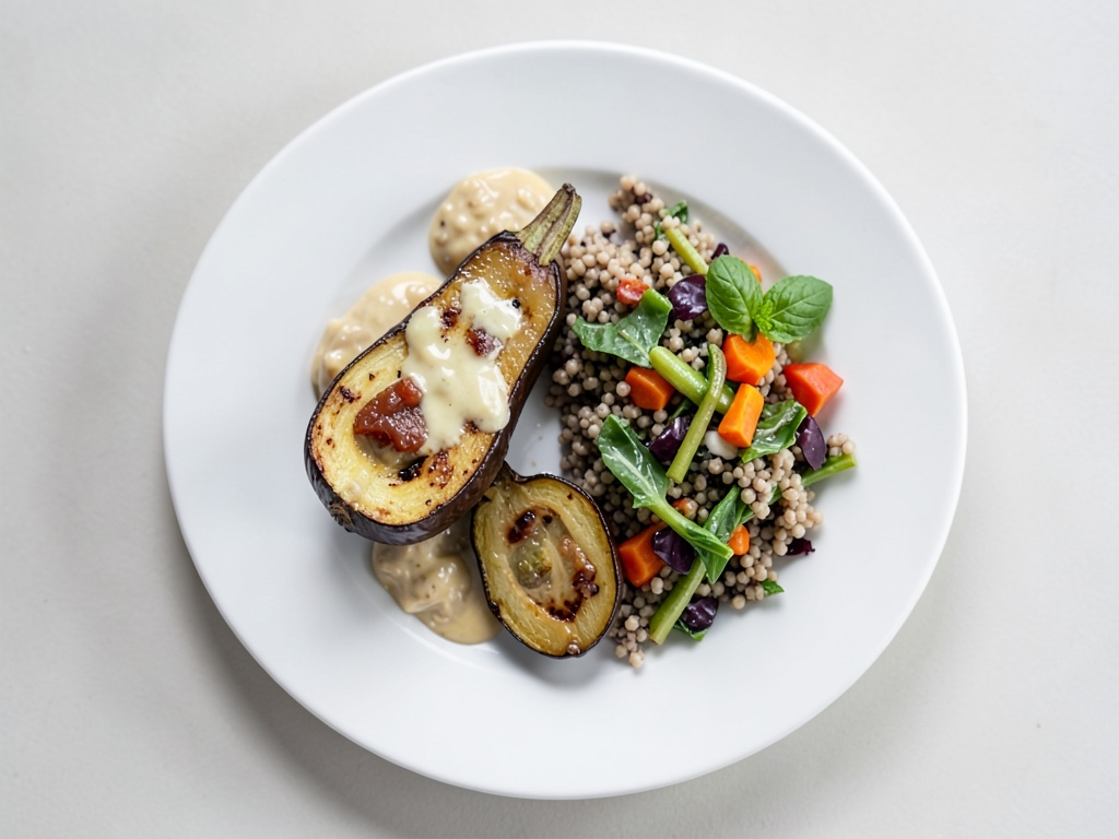 Melanzane al forno con insalata di bulgur croccante