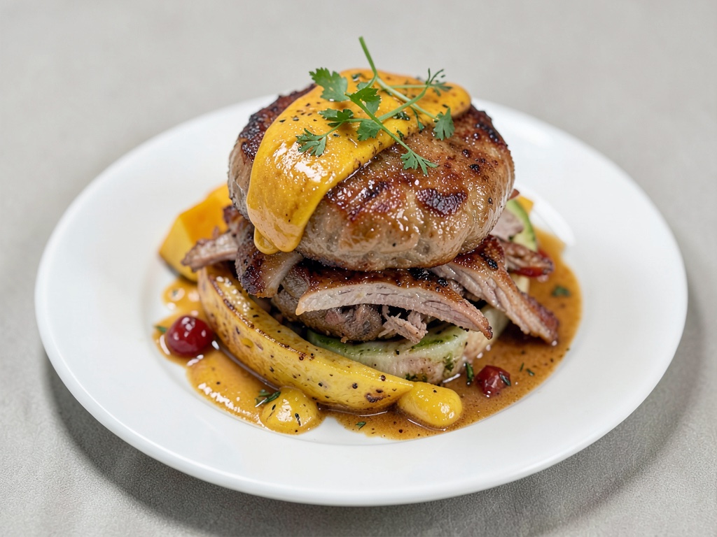 Burger teneri di pollo d'anatra sfilacciato con mango